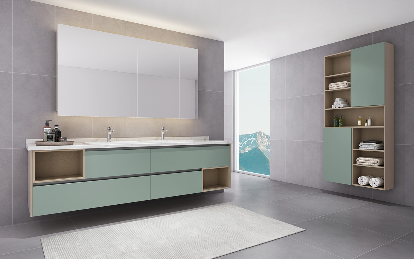 Sino-Maple True Handless Double basin Bathroom Closet